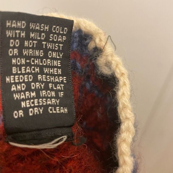 Vtg American Eagle Wool Sweater Medium Red Fisherman Mock Neck Grandpa Nordic - Picture 5 of 5